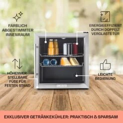 Beersafe L Kühlschrank 47 Liter 2 Böden Panoramaglastür Edelstahl -Heimladen 10027671 DE 0005 usp