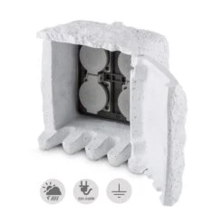 Power Rock Remote Gartensteckdose 4-fach Verteiler 1,5 M Fels Hellgrau -Heimladen 10030597 yy 0007 front Waldbeck Power Rock Gartensteckdose 3m hellgrau