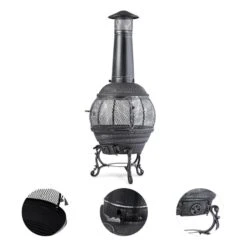 Flavius Gartenofen Terrassenofen Gusseisen/Stahl 140 Cm Silberfarben -Heimladen 10030722 yy 0003 detail Silver Antique Steel Cast Iron Chimnea