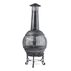 Flavius Gartenofen Terrassenofen Gusseisen/Stahl 140 Cm Silberfarben -Heimladen 10030722 yy 0004 front Silver Antique Steel Cast Iron Chimnea