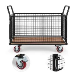 Loadster Gitterwagen Rollwagen Magazinwagen Max.500kg Holzboden -Heimladen 10031241 yy 0003 detail Waldbeck Loadster Gitterwagen Rollwagen schwarz reedit