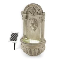 Löwenstein Wandbrunnen Gartenbrunnen Solar 2W LED Polyresin Steinoptik -Heimladen 10031400 yy 0005 front Blumfeldt Loewenstein Wandbrunnen 2W Steinoptik