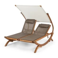 Sonnendeck Doppel-Sonnenliege Verstellbares Sonnendach Kopfkissen Weiß -Heimladen 10031458 yy 0007 front Blumfeldt Sonnendeck Doppel Sonnenliege weiss