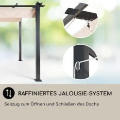 Pantheon 3x6 Pergola Vordach 3x6m Aluminium Sonnendach Polyester Beige -Heimladen 10031884 DE 0005 usp