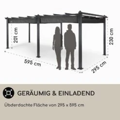 Pantheon 3x6 Pergola Vordach 3x6m Aluminium Sonnendach Polyester Grau -Heimladen 10031885 DE 0004 usp