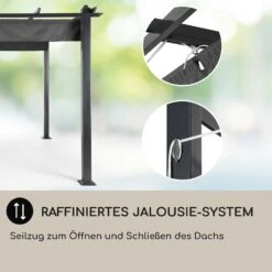 Pantheon 3x6 Pergola Vordach 3x6m Aluminium Sonnendach Polyester Grau -Heimladen 10031885 DE 0005 usp