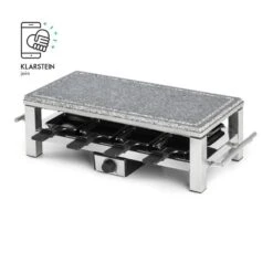 Schmelzlette Raclette 1500W Naturstein-Platte Edelstahlgehäuse -Heimladen 10032028 yy 0007 logo Klarstein Schmelzlette Raclette 1500W Edelstahl