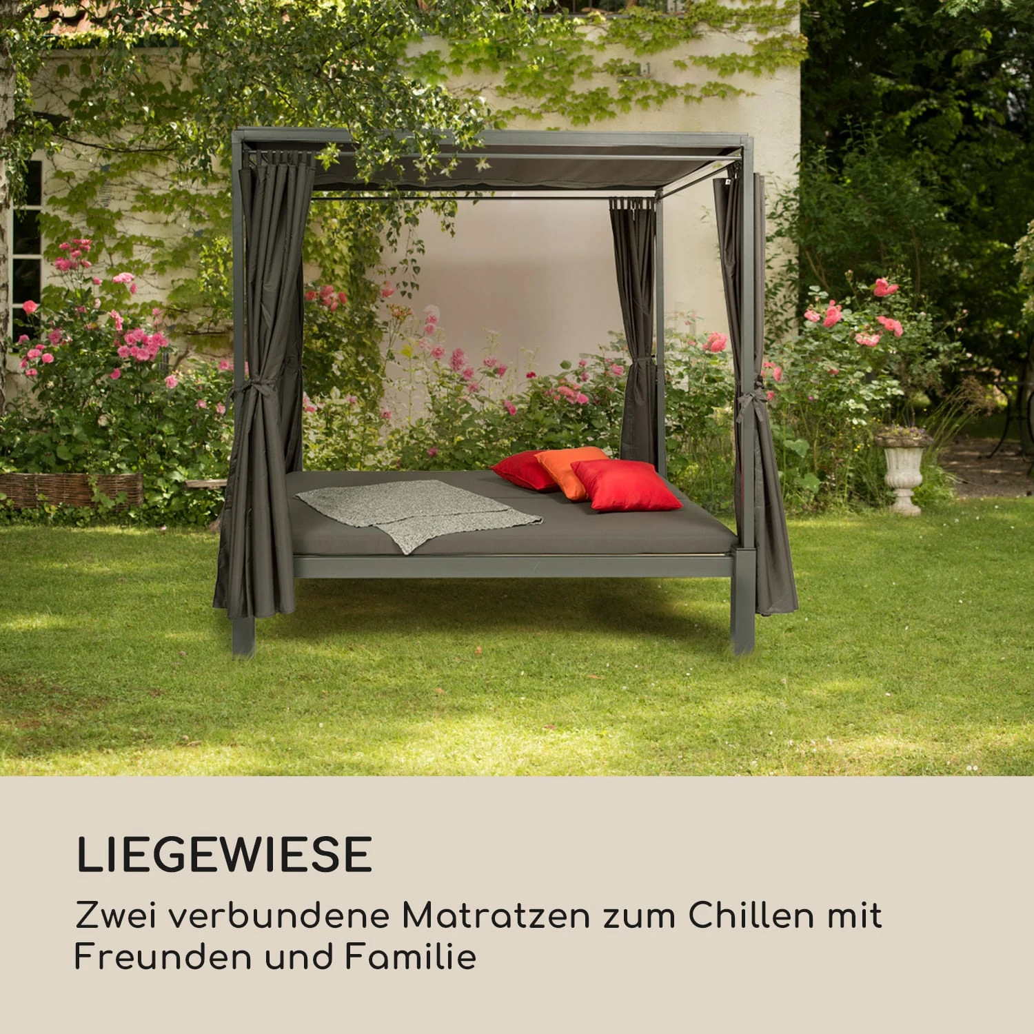 Senator Lounge Gartenliege 188x208x205cm Sonnendach Polyester Stahl 4 Senator Lounge Gartenliege 188x208x205cm Sonnendach Polyester Stahl – Bild 2