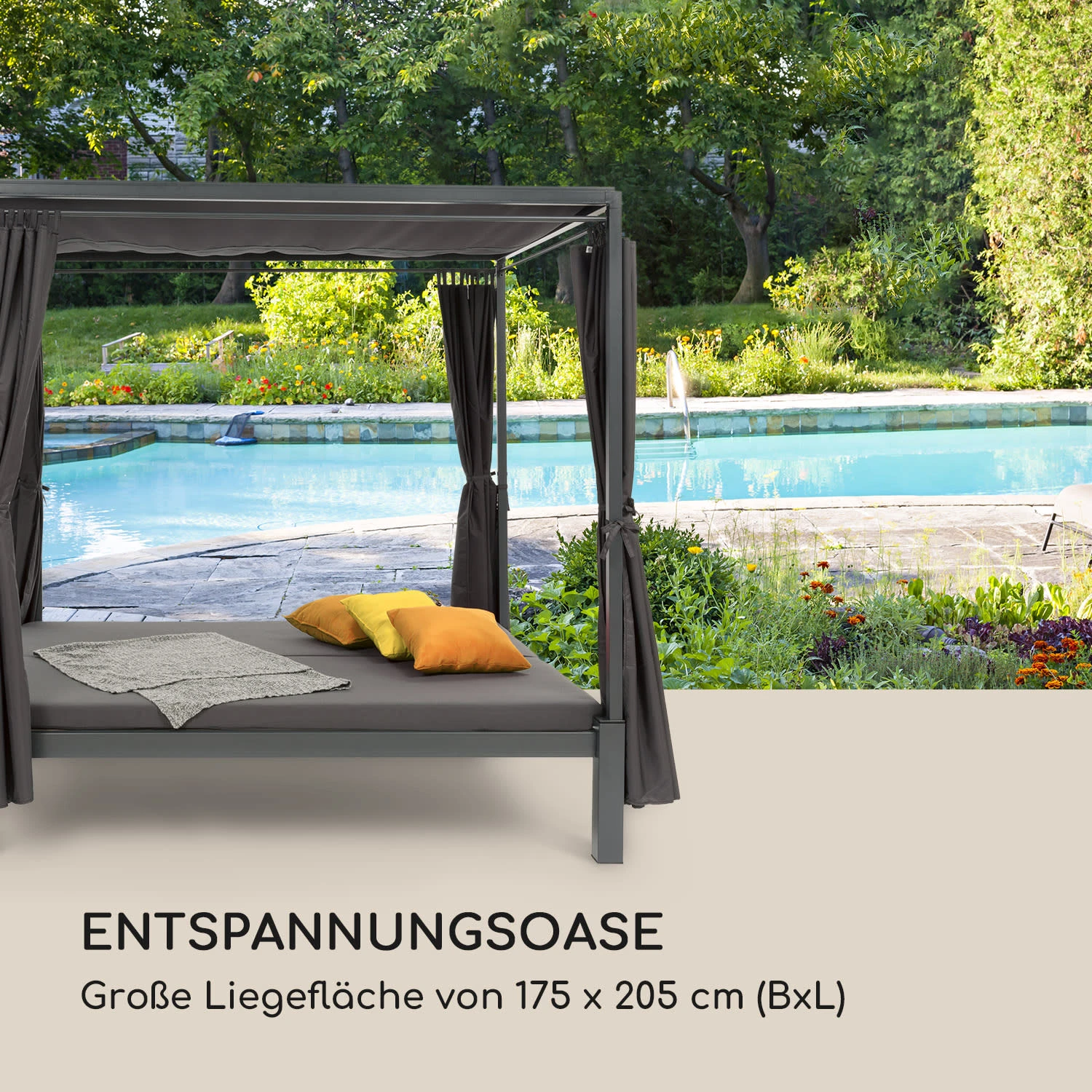 Senator Lounge Gartenliege 188x208x205cm Sonnendach Polyester Stahl 5 Senator Lounge Gartenliege 188x208x205cm Sonnendach Polyester Stahl – Bild 3