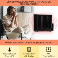 Wallander Ölradiator 600W Thermostat Ölheizung Ultraflach Schwarz -Heimladen 10033099 de 0003 usp