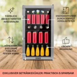 Beersafe 3XL Kühlschrank 98 Liter 4 Böden Panoramaglastür Edelstahl -Heimladen 10033347 DE 0005 usp
