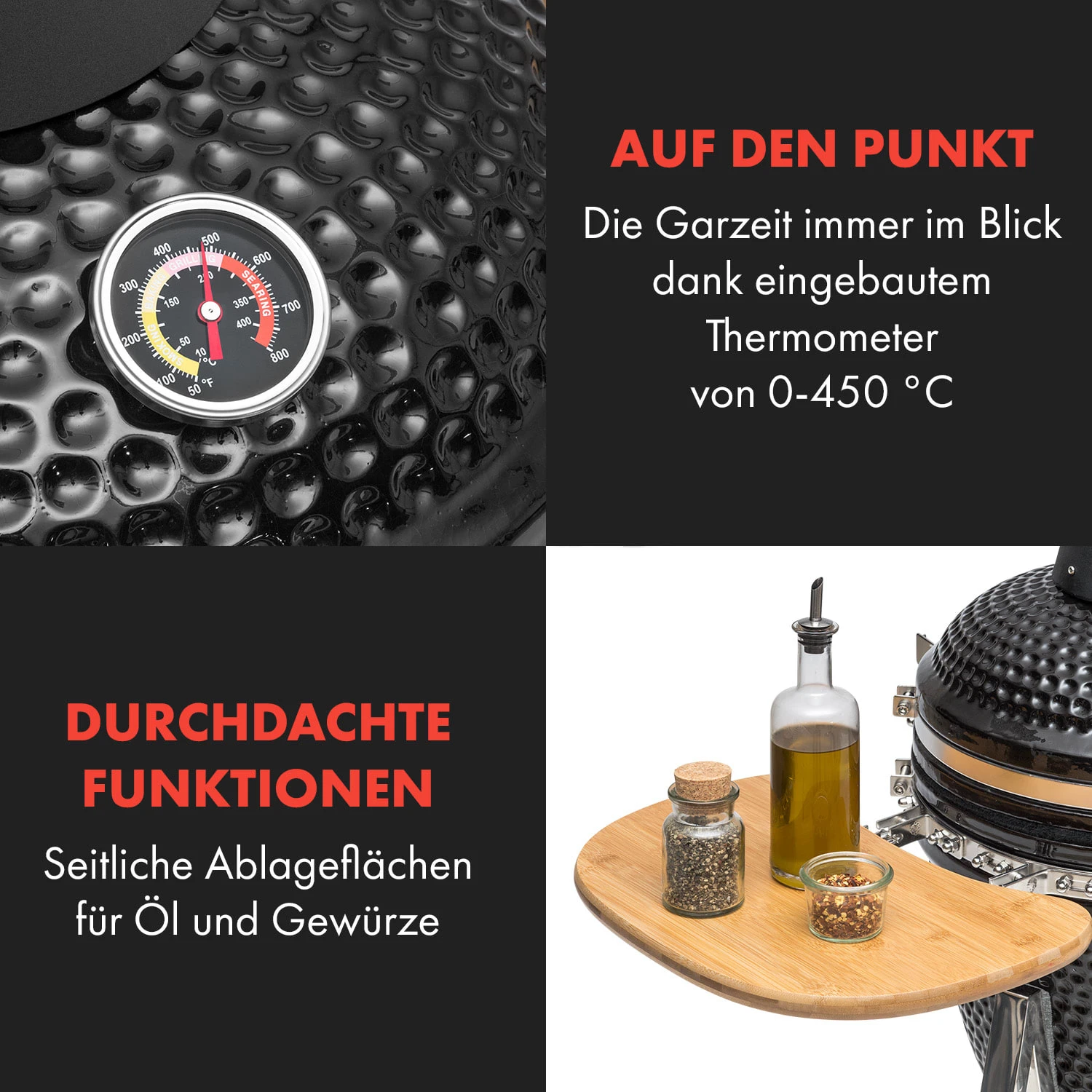 Queensize Kamado Grill Thermometer Abnehmbare Seitenteile Schwarz 8 Queensize Kamado Grill Thermometer Abnehmbare Seitenteile Schwarz – Bild 6