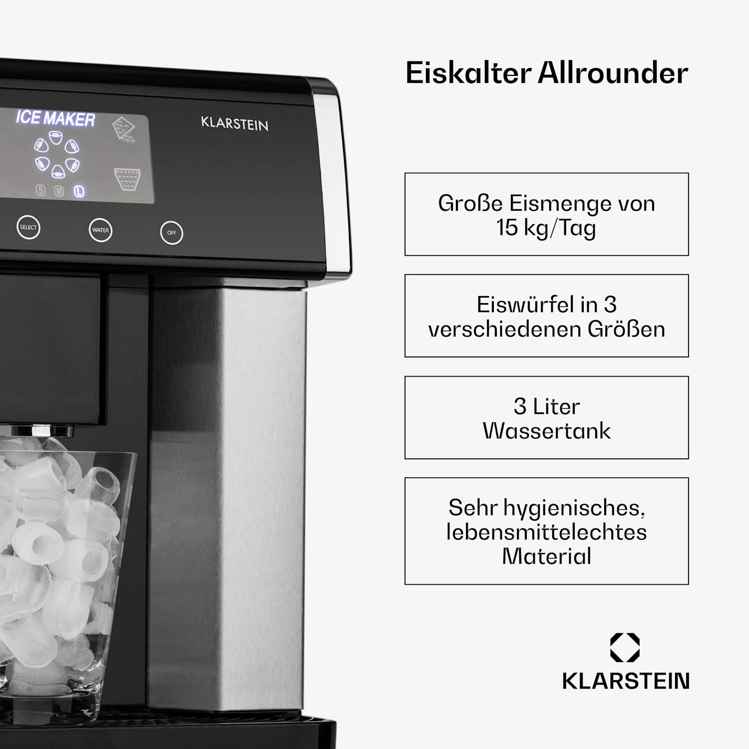 Eiszeit Eiswürfelmaschine Edelstahl 3 Eiswürfelgrößen Silber 4 Eiszeit Eiswürfelmaschine Edelstahl 3 Eiswürfelgrößen Silber – Bild 2