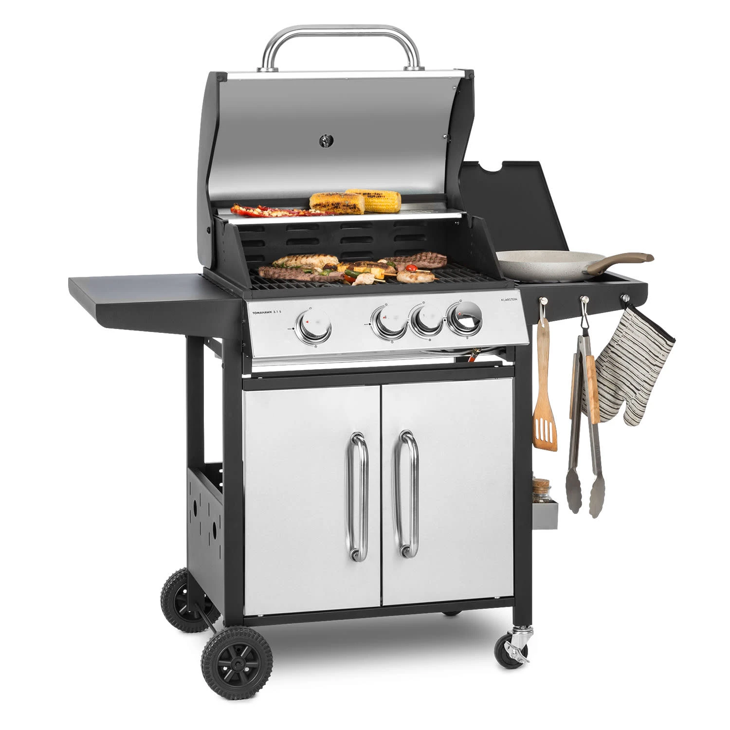 Tomahawk 3.1 S Gasgrill 3x3,6kW Brenner+2,7 KW 60x45cm Grill Edelstahl 3 Tomahawk 3.1 S Gasgrill 3x3,6kW Brenner+2,7 KW 60x45cm Grill Edelstahl