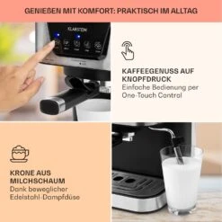 Arabica Espressomaschine 1050W 15 Bar 1,5l Touch-Bedienfeld Edelstahl -Heimladen 10033729 de 0003 usp