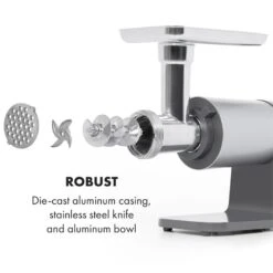 Mett Max Elektrischer Fleischwolf 600W Kupfermotor Aluminium -Heimladen 10034244 yy 0005 logo Klarstein Mett Max elektrischer Fleischwolf grau