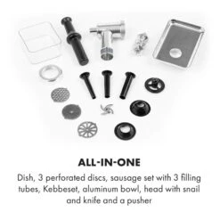 Mett Max Elektrischer Fleischwolf 600W Kupfermotor Aluminium -Heimladen 10034244 yy 0006 logo Klarstein Mett Max elektrischer Fleischwolf grau