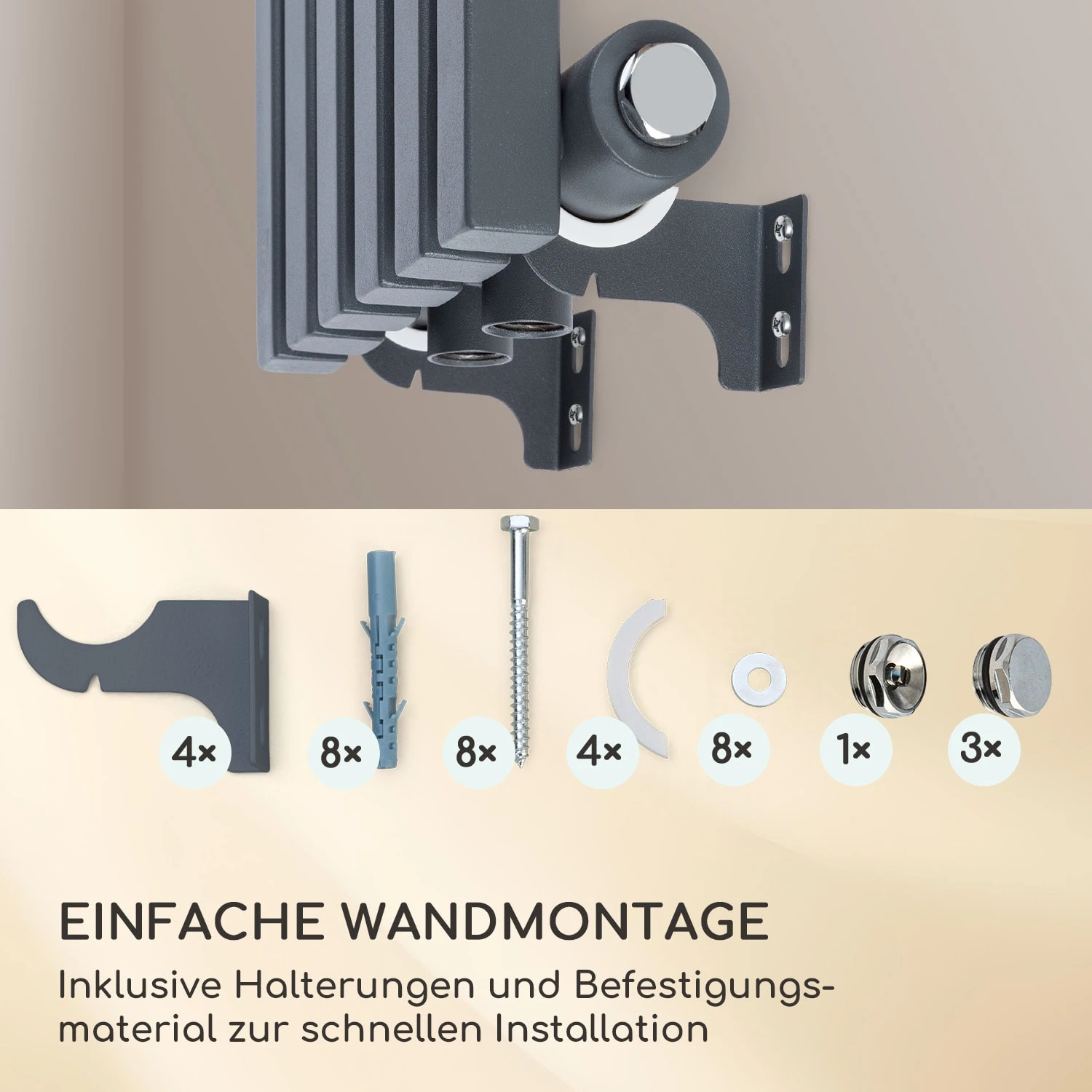 Delgado 120 X 25 Heizkörper 508W Warmwasser 1/2" 4-10m² Grau 5 Delgado 120 X 25 Heizkörper 508W Warmwasser 1/2" 4-10m² Grau – Bild 4