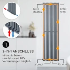 Delgado 160 X 45 Heizkörper 822W Warmwasser 1/2" 8-20m² Grau -Heimladen 10034598 de 0005 usp