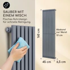 Delgado 160 X 45 Heizkörper 822W Warmwasser 1/2" 8-20m² Grau -Heimladen 10034598 de 0006 usp