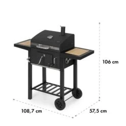 Meat Machine Holzkohlegrill BBQ 45x32,5cm Thermometer Bodenrollen -Heimladen 10034819 yy 0009 logo Klarstein Meat Machine Holzkohlegrill schwarz