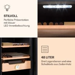 Klarstein El Presidente 48 Zigarren-Humidor 48L 3 Einschübe 1 Fach Zedernholz -Heimladen 10036103 de 0006 logo