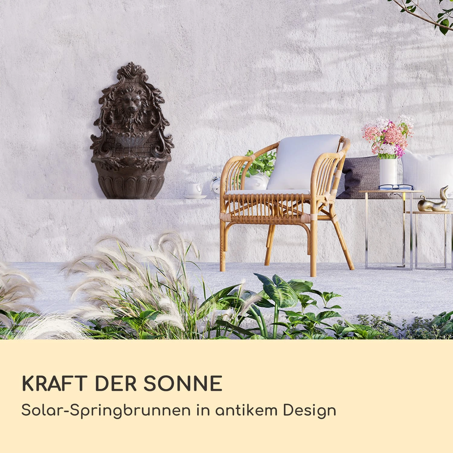 Löwenstein Wandbrunnen 2W Solar-Pumpe Polyresin 4 Weiße LED 5m Kabel 4 Löwenstein Wandbrunnen 2W Solar-Pumpe Polyresin 4 Weiße LED 5m Kabel – Bild 2