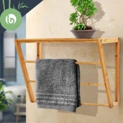 Wandregal Bad 3 Handtuchstangen Ablagefläche Oben 42x30x20cm Bambus -Heimladen 10038143 yy 0003 logo