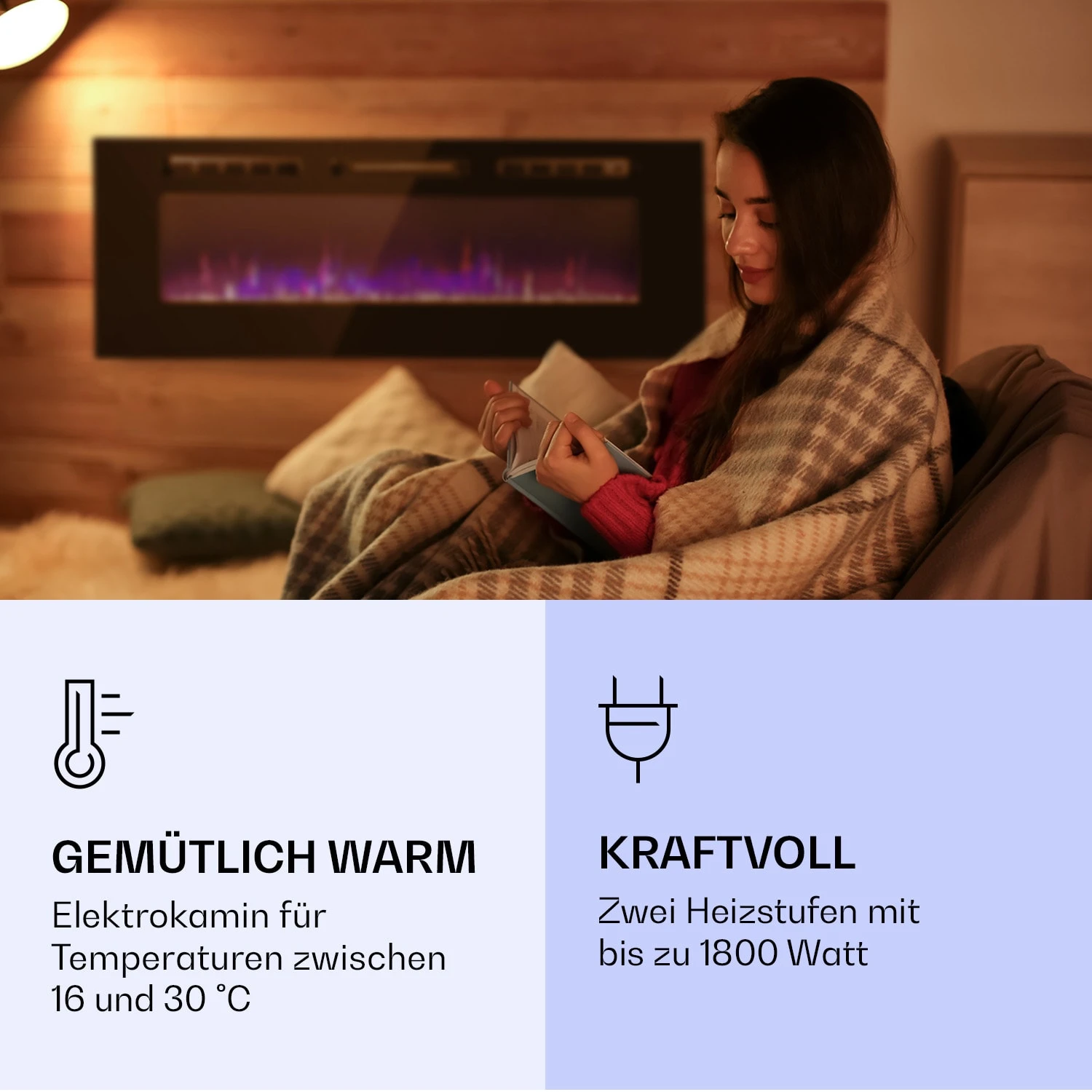 Galeras Elektrischer Wand- Und Einbaukamin 1800 W LED 3 Farben Timer 4 Galeras Elektrischer Wand- Und Einbaukamin 1800 W LED 3 Farben Timer – Bild 2