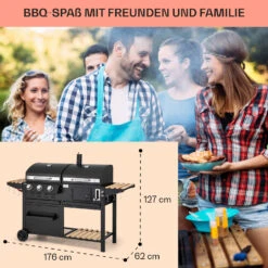 Aberdeen Kombi-Grill Gas Kohle Smoker Thermometer 2 Seitentische Mobil -Heimladen 10040294 de 0007 usp