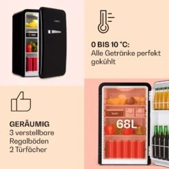 Audrey Retro-Kühlschrank 70 Liter 3 Regale 2 Türfächer Innenbeleuchtung 10 Audrey Retro-Kühlschrank 70 Liter 3 Regale 2 Türfächer Innenbeleuchtung -Heimladen 10040739 de 0003 logo