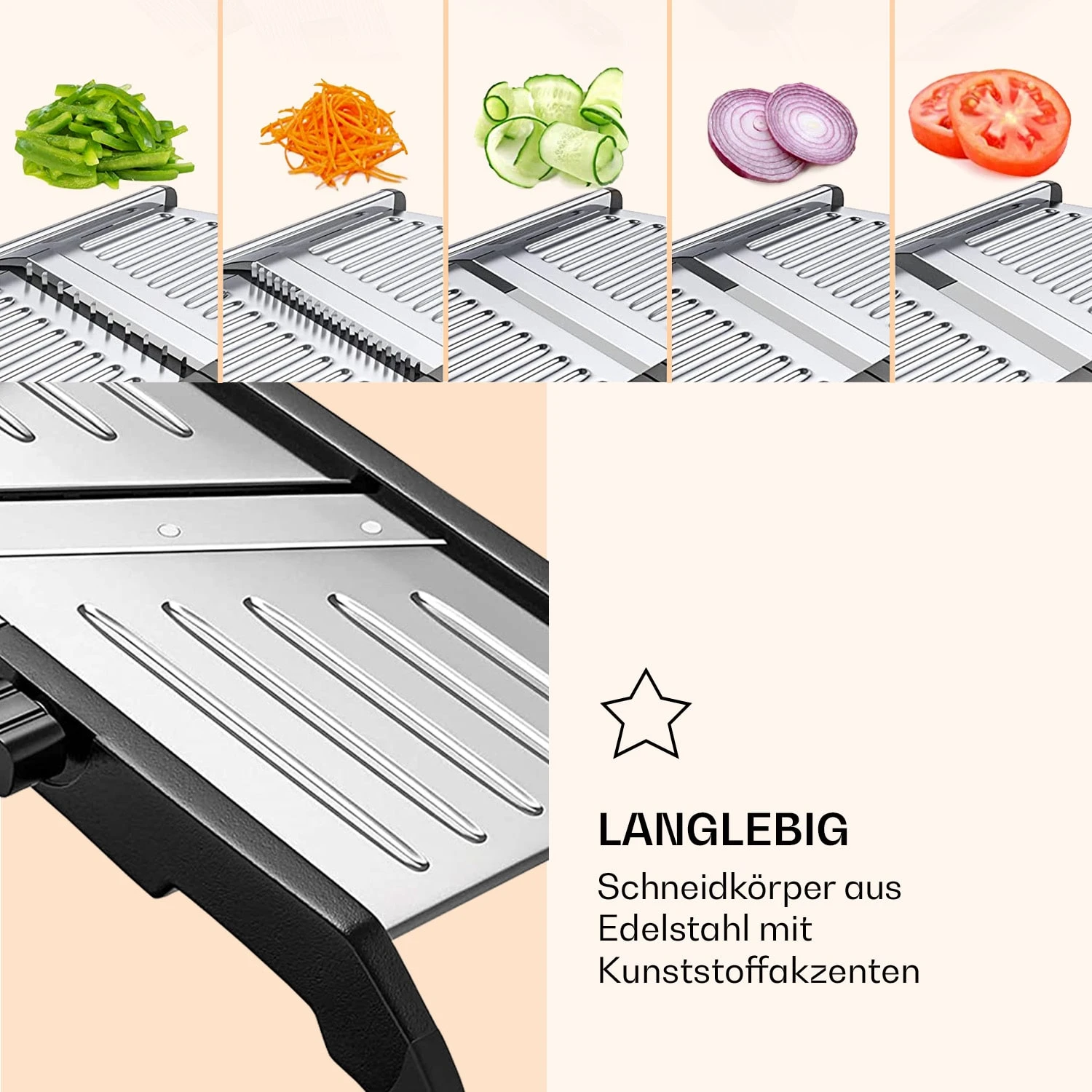 Mandoline Küchenhobel Inkl. Wellenschnitt Edelstahl 1 Bis 9 Mm Julienne-Schneider 5 Mandoline Küchenhobel Inkl. Wellenschnitt Edelstahl 1 Bis 9 Mm Julienne-Schneider – Bild 3
