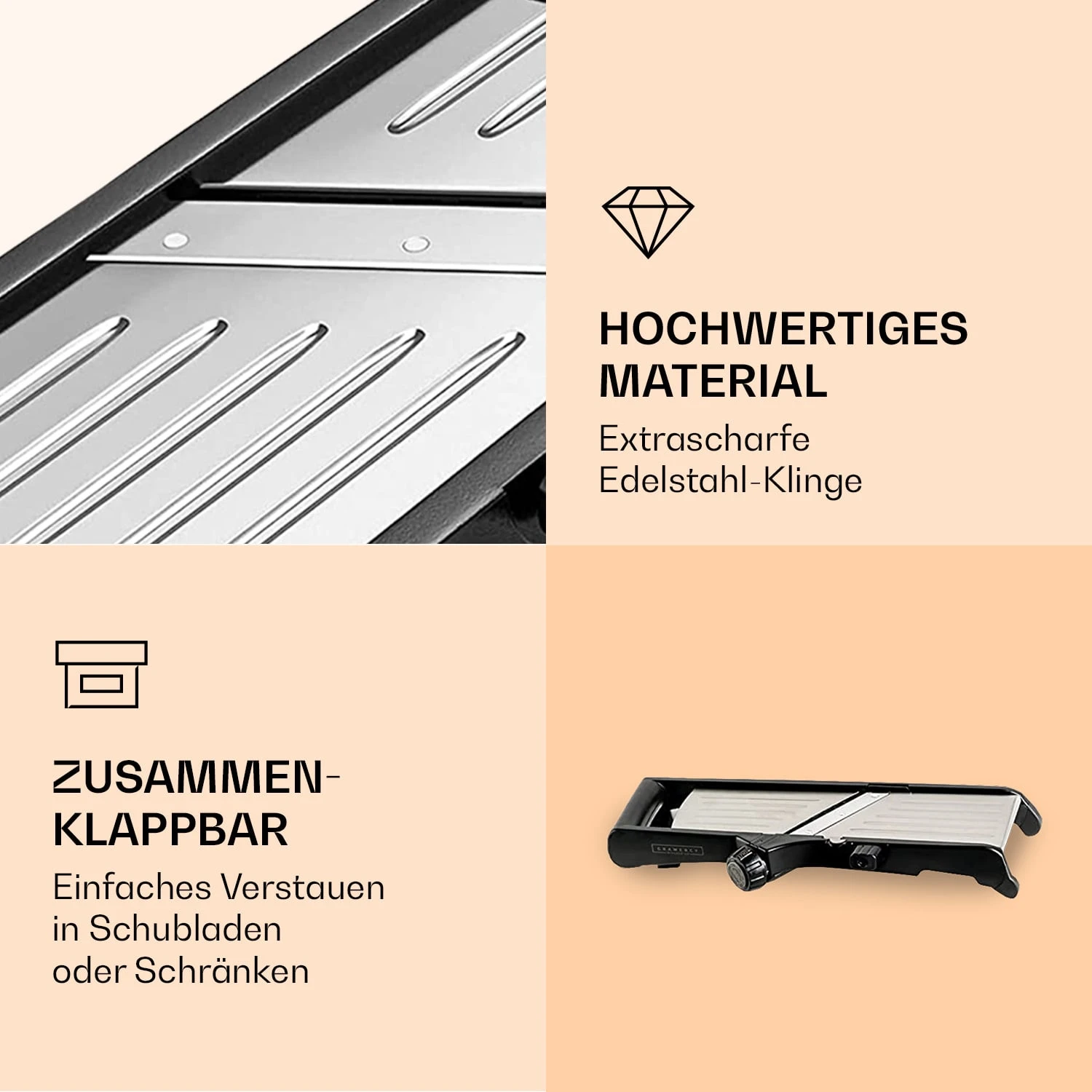 Mandoline Küchenhobel Inkl. Wellenschnitt Edelstahl 1 Bis 9 Mm Julienne-Schneider 7 Mandoline Küchenhobel Inkl. Wellenschnitt Edelstahl 1 Bis 9 Mm Julienne-Schneider – Bild 5