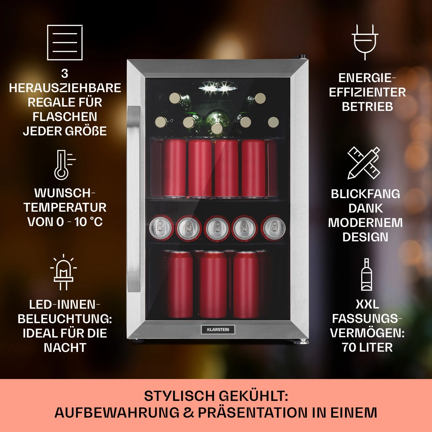 Beersafe 70 Birra Edition Kühlschrank 70 Ltr 3 Böden Glastür Edelstahl 4 Beersafe 70 Birra Edition Kühlschrank 70 Ltr 3 Böden Glastür Edelstahl – Bild 2