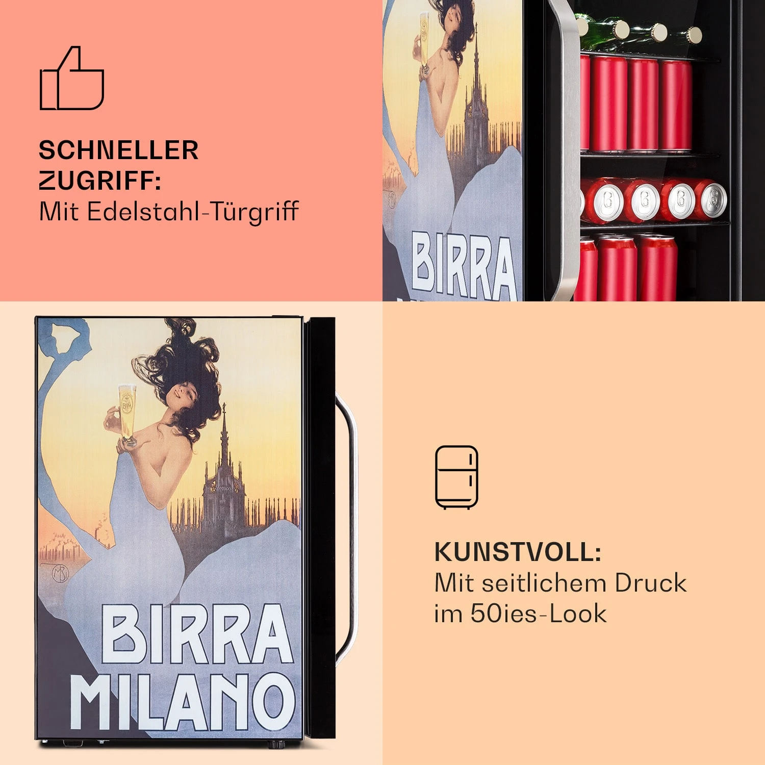 Beersafe 70 Birra Milano Edition Kühlschrank 70 Liter 3 Böden Panoramaglastür Edelstahl 6 Beersafe 70 Birra Milano Edition Kühlschrank 70 Liter 3 Böden Panoramaglastür Edelstahl – Bild 4