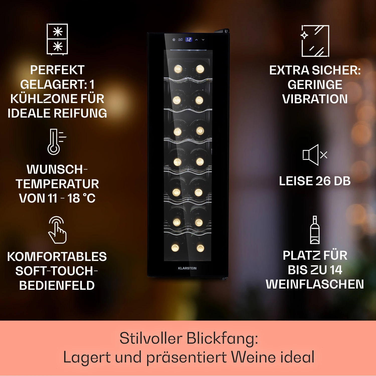 Barolo 14 Slim Uno Weinkühlschrank 46 Ltr 14 Flaschen 11-18°C SingleZone 4 Barolo 14 Slim Uno Weinkühlschrank 46 Ltr 14 Flaschen 11-18°C SingleZone – Bild 2