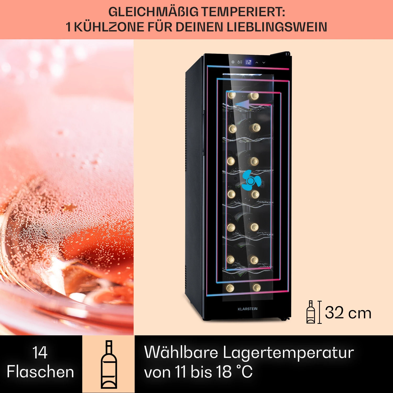 Barolo 14 Slim Uno Weinkühlschrank 46 Ltr 14 Flaschen 11-18°C SingleZone 5 Barolo 14 Slim Uno Weinkühlschrank 46 Ltr 14 Flaschen 11-18°C SingleZone – Bild 3