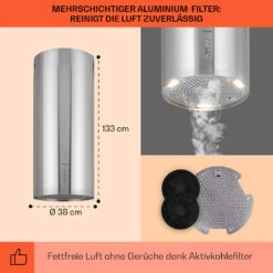 Bolea Inselabzugshaube Ø38cm Ab-/Umluft 600m³/h LED Inkl. Aktivkohlefilter -Heimladen 10041224 de 0005 usp