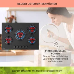 Firetale Gaskochfeld 5-flammig 70 Cm Aluminium-Brenner Inkl. Schlauch Und Druckminderer -Heimladen 10041300 de 0003 usp