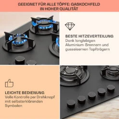 Firetale Gaskochfeld 5-flammig 70 Cm Aluminium-Brenner Inkl. Schlauch Und Druckminderer -Heimladen 10041300 de 0004 usp