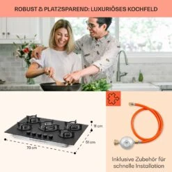 Firetale Gaskochfeld 5-flammig 70 Cm Aluminium-Brenner Inkl. Schlauch Und Druckminderer -Heimladen 10041300 de 0006 usp