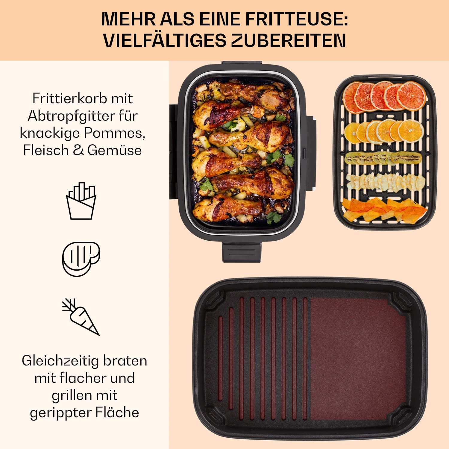 Combo Air Grill-Heißluftfritteuse 5 Programme 1500 Watt 4,5 L Grillkorb 2,5 L Frittierkorb 6 Combo Air Grill-Heißluftfritteuse 5 Programme 1500 Watt 4,5 L Grillkorb 2,5 L Frittierkorb – Bild 4
