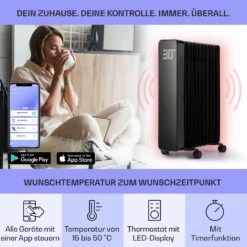 Sanford Smart Ölradiator 2500 W Leistung Wochentimer LED-Display Touch-Panel Klarstein-App -Heimladen 10041358 de 0003 usp