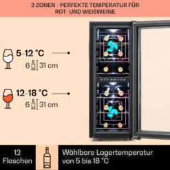Shiraz 12 Duo Weinkühlschrank 2 Zonen 42L/12 Flaschen 5-12 / 12-18 °C Touch -Heimladen 10041361 de 0003 usp