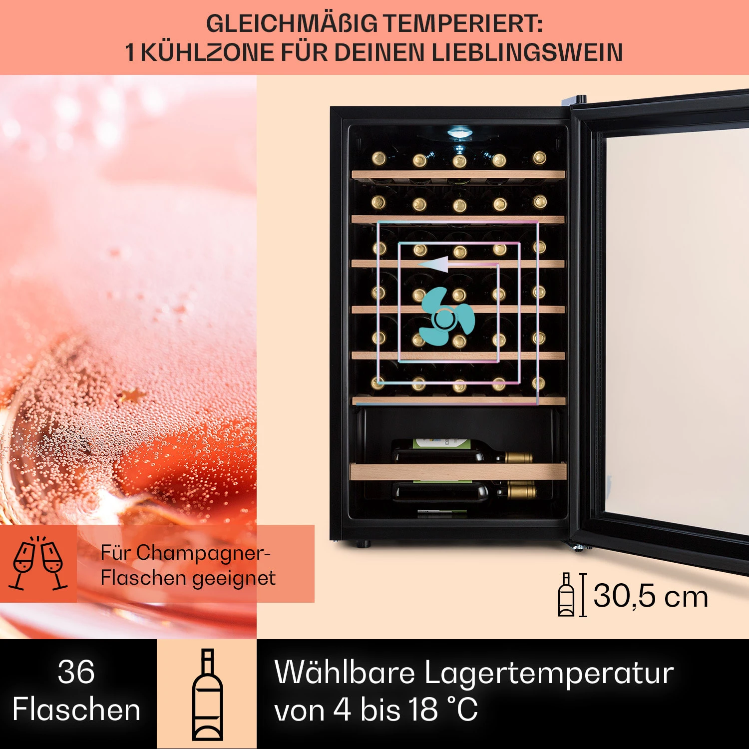 Barossa 32 Uno Weinkühlschrank 1 Zone 95 Liter / 36 Flaschen Touch-Display 5 Barossa 32 Uno Weinkühlschrank 1 Zone 95 Liter / 36 Flaschen Touch-Display – Bild 3